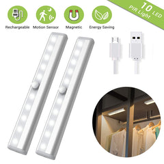 FDFUIDG Under Cabinet Light USB Rechargeable Motion Sensor Closet Lights Wireless Magnetic Stick-on Cordless 10 LED Night Light Bar