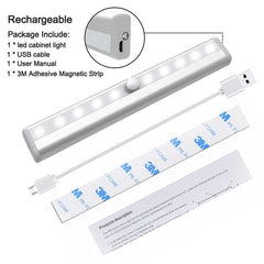 FDFUIDG Under Cabinet Light USB Rechargeable Motion Sensor Closet Lights Wireless Magnetic Stick-on Cordless 10 LED Night Light Bar