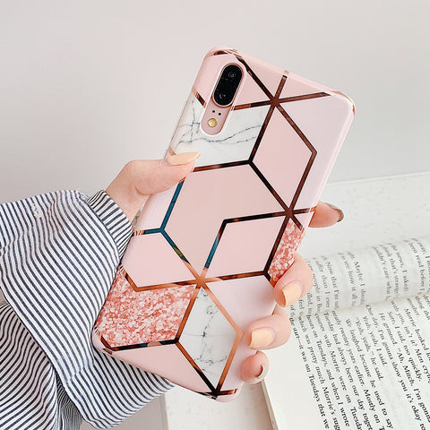 FDFUIDG Plating Geometric Marble Phone Case For Huawei P40 Pro P30 P20 Lite Pro Mate 30 20 Lite Glossy Soft IMD Phone Back Cover