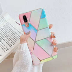 FDFUIDG Plating Geometric Marble Phone Case For Huawei P40 Pro P30 P20 Lite Pro Mate 30 20 Lite Glossy Soft IMD Phone Back Cover