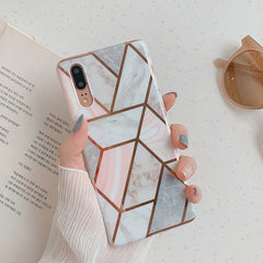 FDFUIDG Plating Geometric Marble Phone Case For Huawei P40 Pro P30 P20 Lite Pro Mate 30 20 Lite Glossy Soft IMD Phone Back Cover