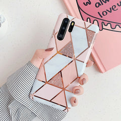 FDFUIDG Plating Geometric Marble Phone Case For Huawei P40 Pro P30 P20 Lite Pro Mate 30 20 Lite Glossy Soft IMD Phone Back Cover