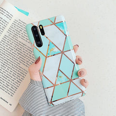 FDFUIDG Plating Geometric Marble Phone Case For Huawei P40 Pro P30 P20 Lite Pro Mate 30 20 Lite Glossy Soft IMD Phone Back Cover