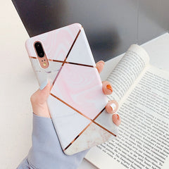 FDFUIDG Plating Geometric Marble Phone Case For Huawei P40 Pro P30 P20 Lite Pro Mate 30 20 Lite Glossy Soft IMD Phone Back Cover