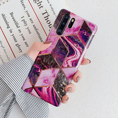 FDFUIDG Plating Geometric Marble Phone Case For Huawei P40 Pro P30 P20 Lite Pro Mate 30 20 Lite Glossy Soft IMD Phone Back Cover