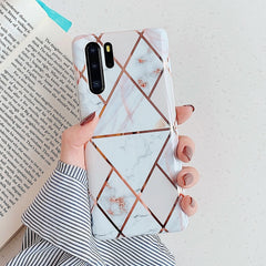 FDFUIDG Plating Geometric Marble Phone Case For Huawei P40 Pro P30 P20 Lite Pro Mate 30 20 Lite Glossy Soft IMD Phone Back Cover