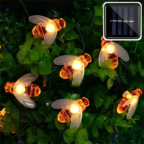 FDFUIDG New Solar Powered Cute Honey Bee Led String Fairy Light 20leds 50leds Bee Outdoor Garden Fence Patio Christmas Garland Lights