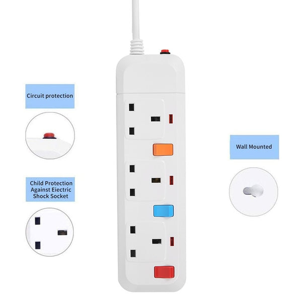 FDFUIDG Power Strip Surge Protector 3/5 AC Universal Outlets UK Plug Sockets Individual Switch with 3m/9.8ft/5m Extention Cord