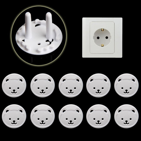 FDFUIDG 8pcs Bear EU Power Socket Electrical Outlet Baby Kids Child Safety Guard Protection Anti Electric Shock Plugs Protector Cover