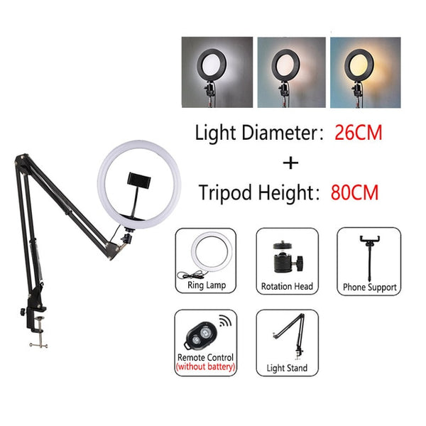 FDFUIDG Dimmable LED Ring Light with Tripod USB Ring Lamp Photography Selfie Light Ring Tripod with Lamp Ringlight Ring Light Tripod